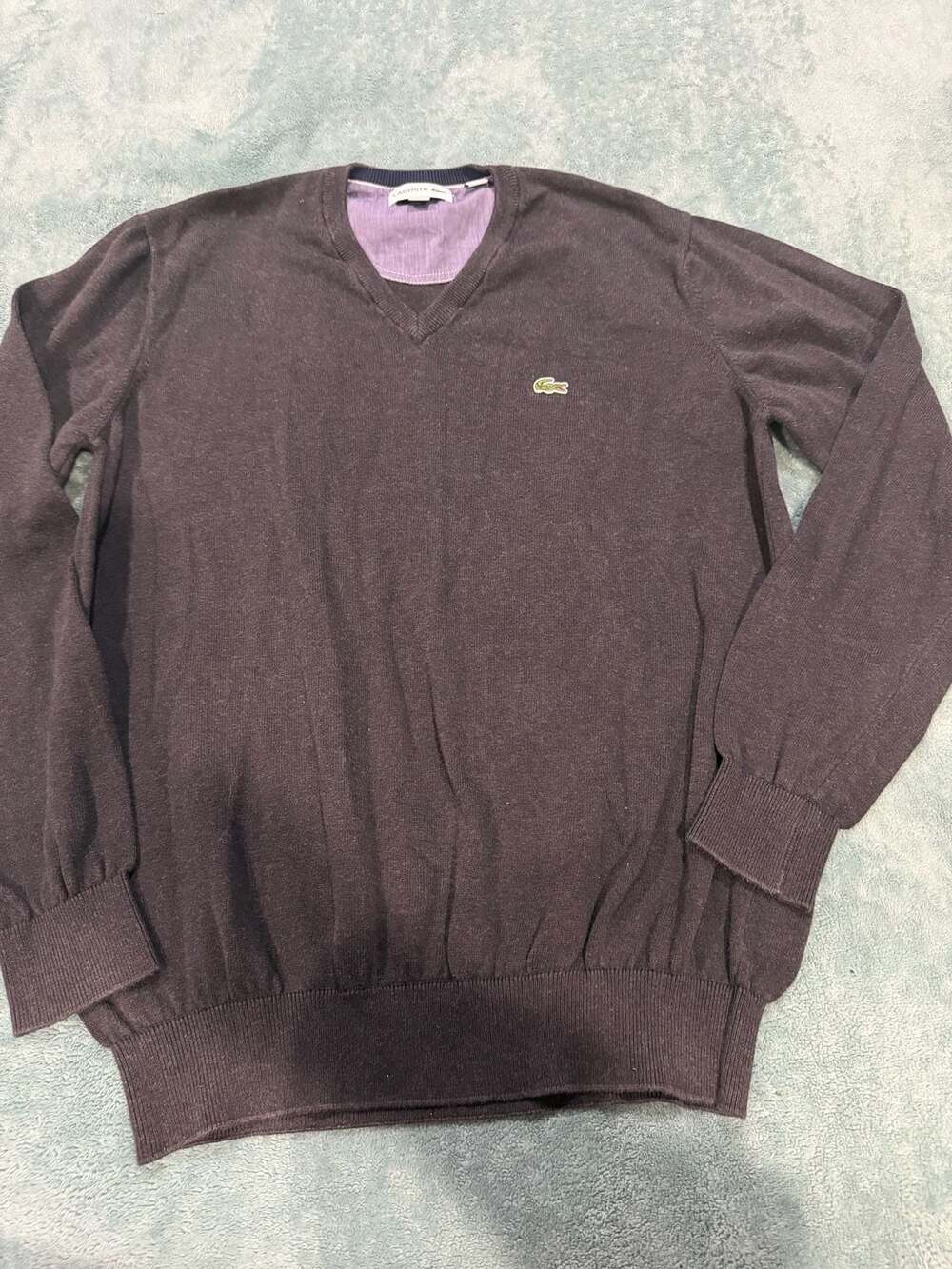 Lacoste V-Neck Sweater, Size L, Made in Romania, Dark Gray, with Green Crocodile